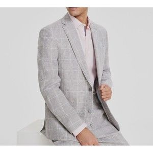 Bar Iii Men's Suit Jacket Grey Plaid Linen, Size 38R
